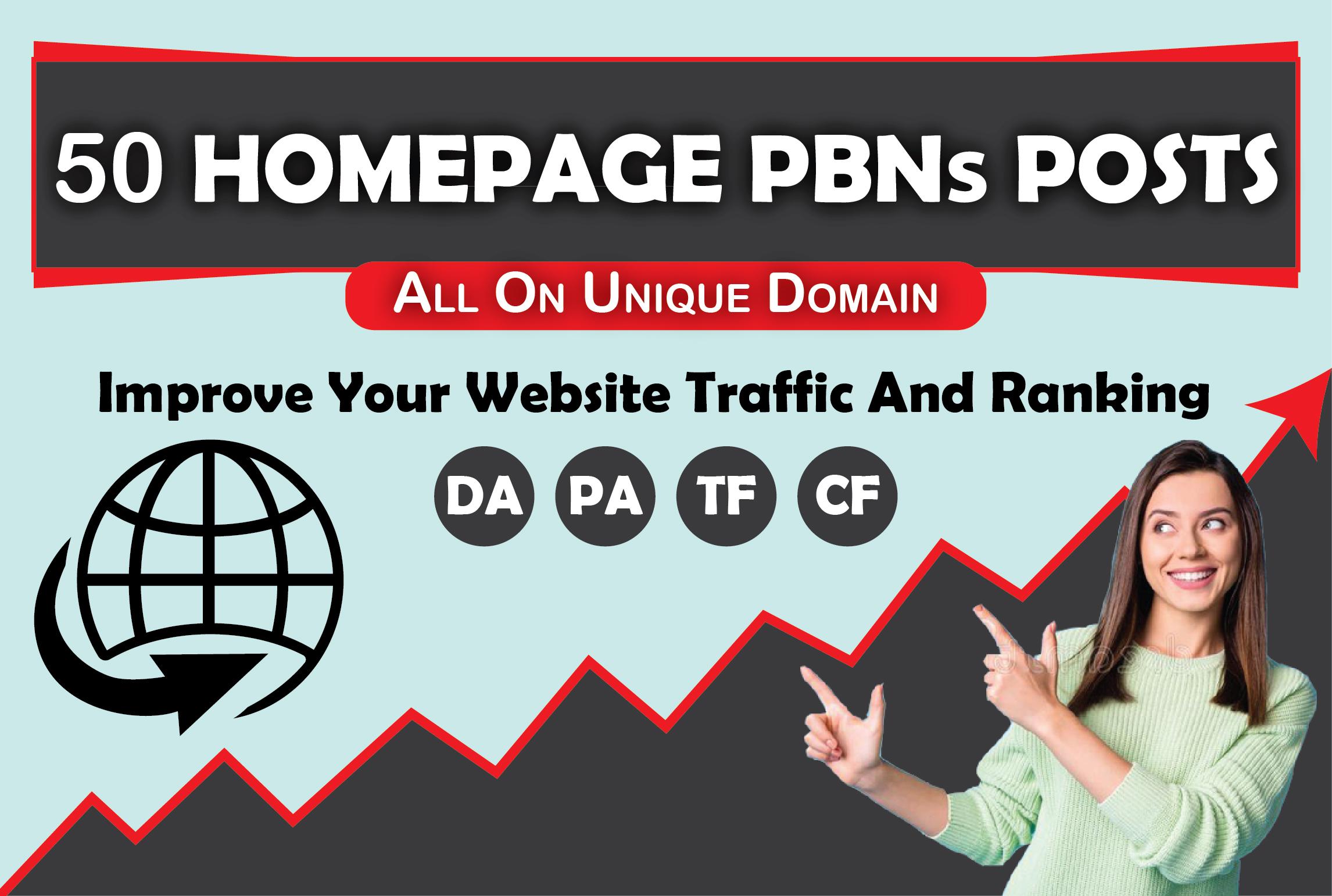 BUILD - 50 - HomePage PBNs Backlinks With High DA/PA/CF/TF Moz lowest Spam Rate