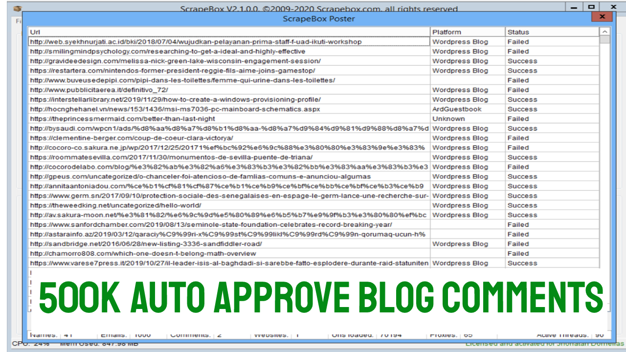 500000 Scrapebox Blast Live SEO blog Comment Backlinks