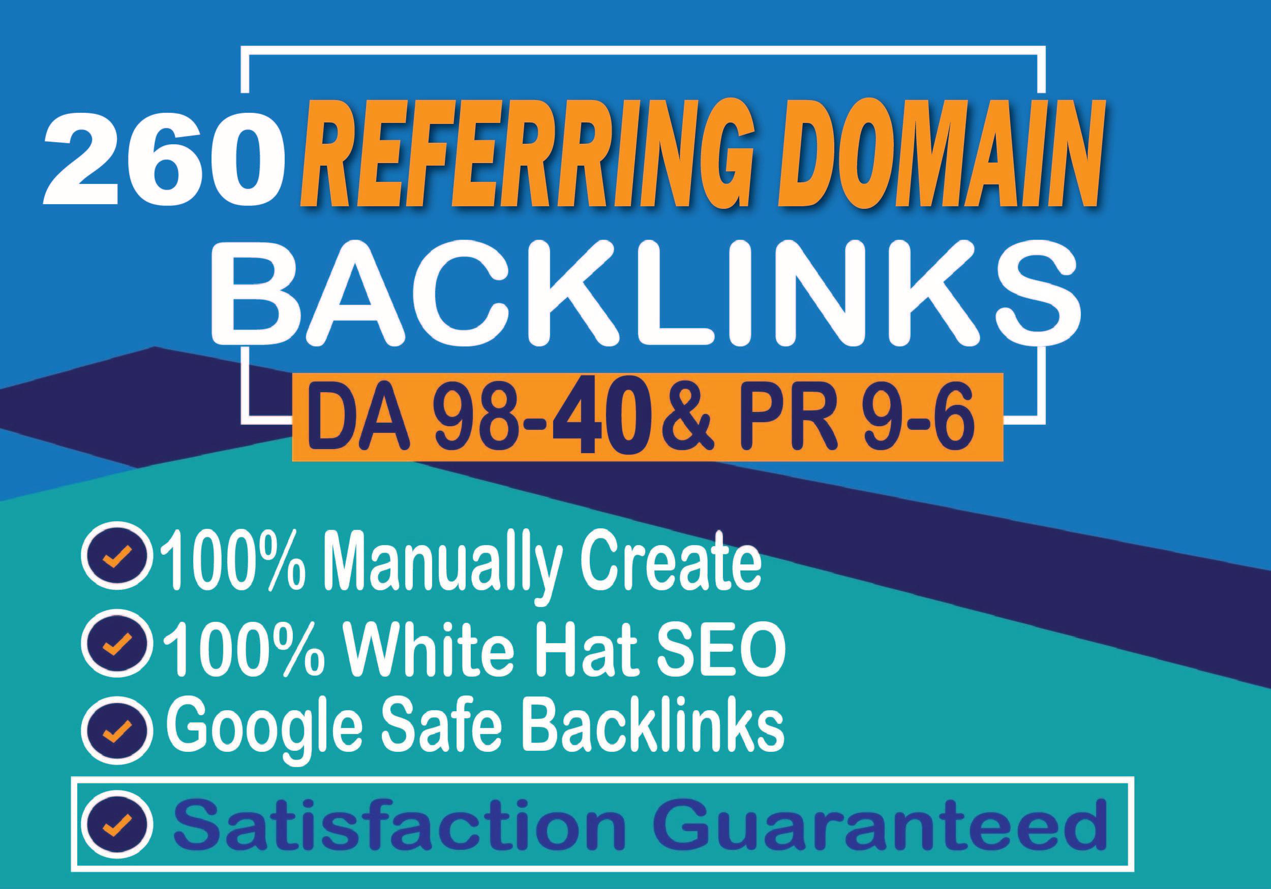 I will build safe way 260 unique referring domain SEO backlinks