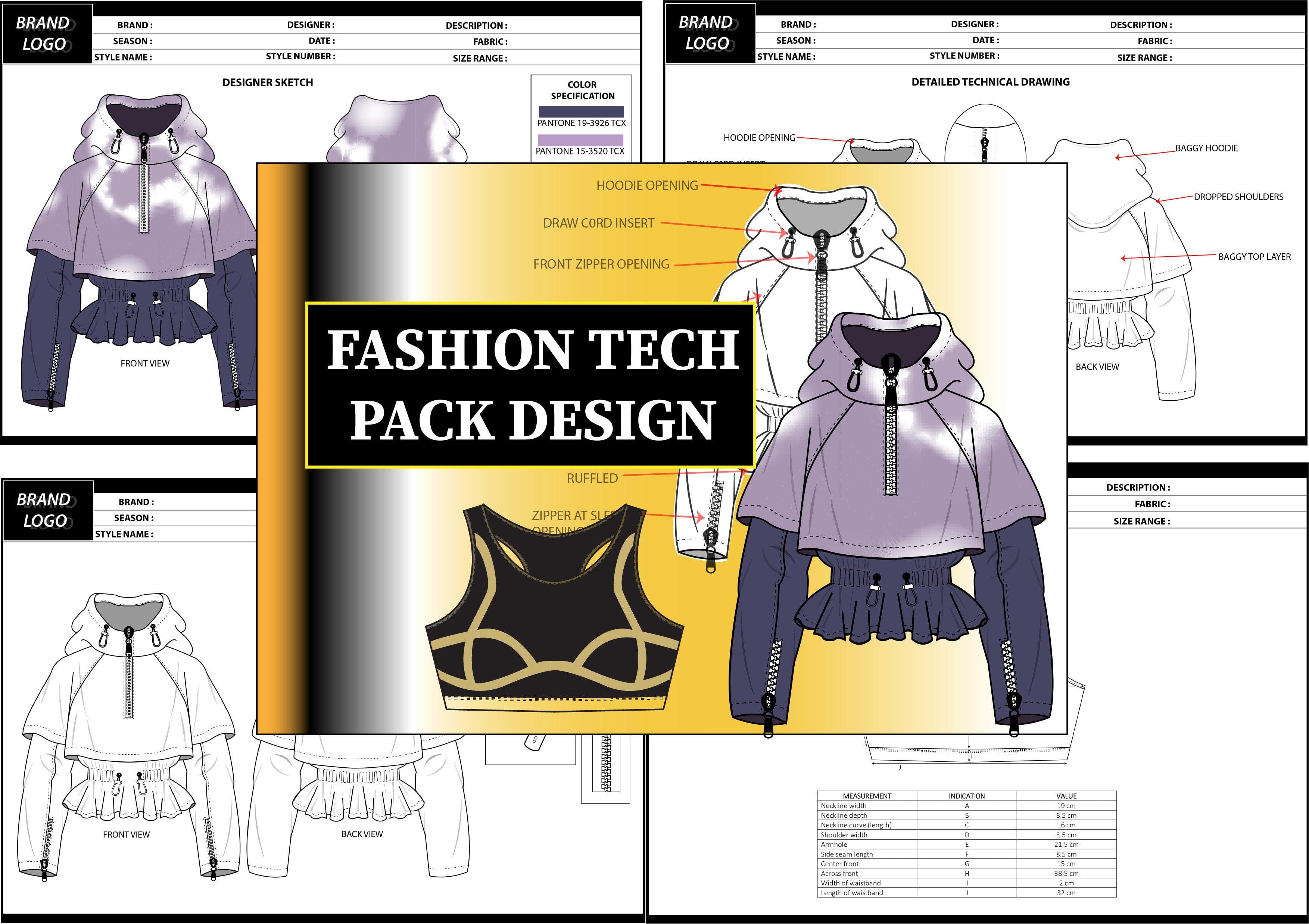 I will create complete fashion tech pack designs