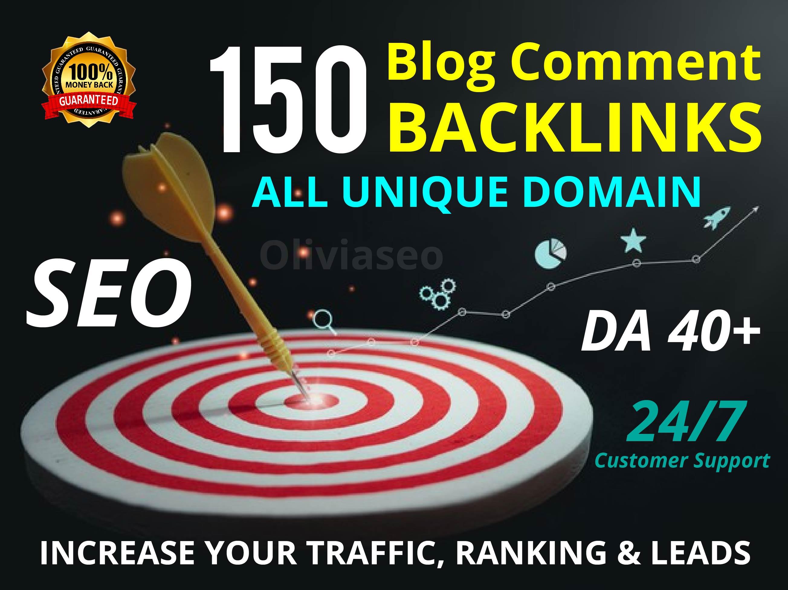 Provide 150 Unique Domain Blog Comment SEO BackIinks on DA 40 sites Plus Edu.Gov Links