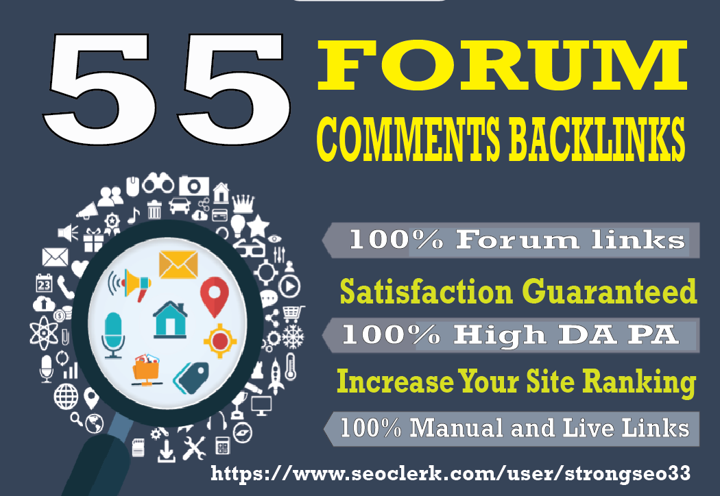  I will provide 55 Forum high quality DA30+ PA25+ Dofollow Blog Comments backlinks