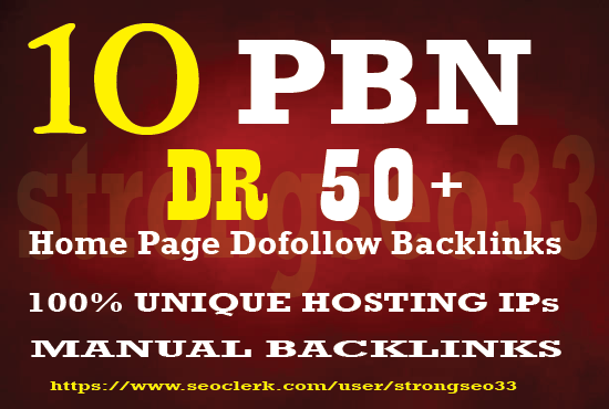 I will provide 10 Home page Dofollow PBN Backlinks DR 50 Plus