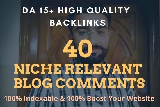 40 Niche Relevant Blog C0mments DA 15+ rank your website quickly