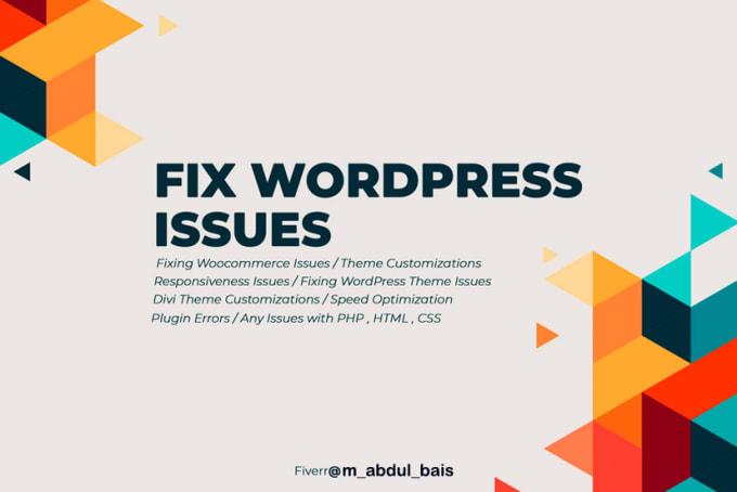 I will fix wordpress issues, fix wordpress errors and bugs quickly