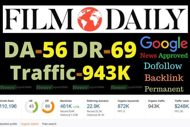 publish guest post on filmdaily authority site Da 56 Dr 69 Traffic 943k