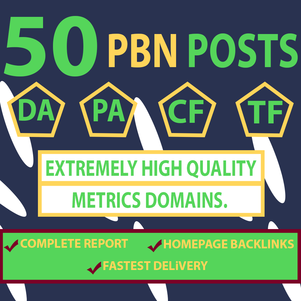 50 Homepage PBN Links DA 25+ HIGH TF Dofollow Manually