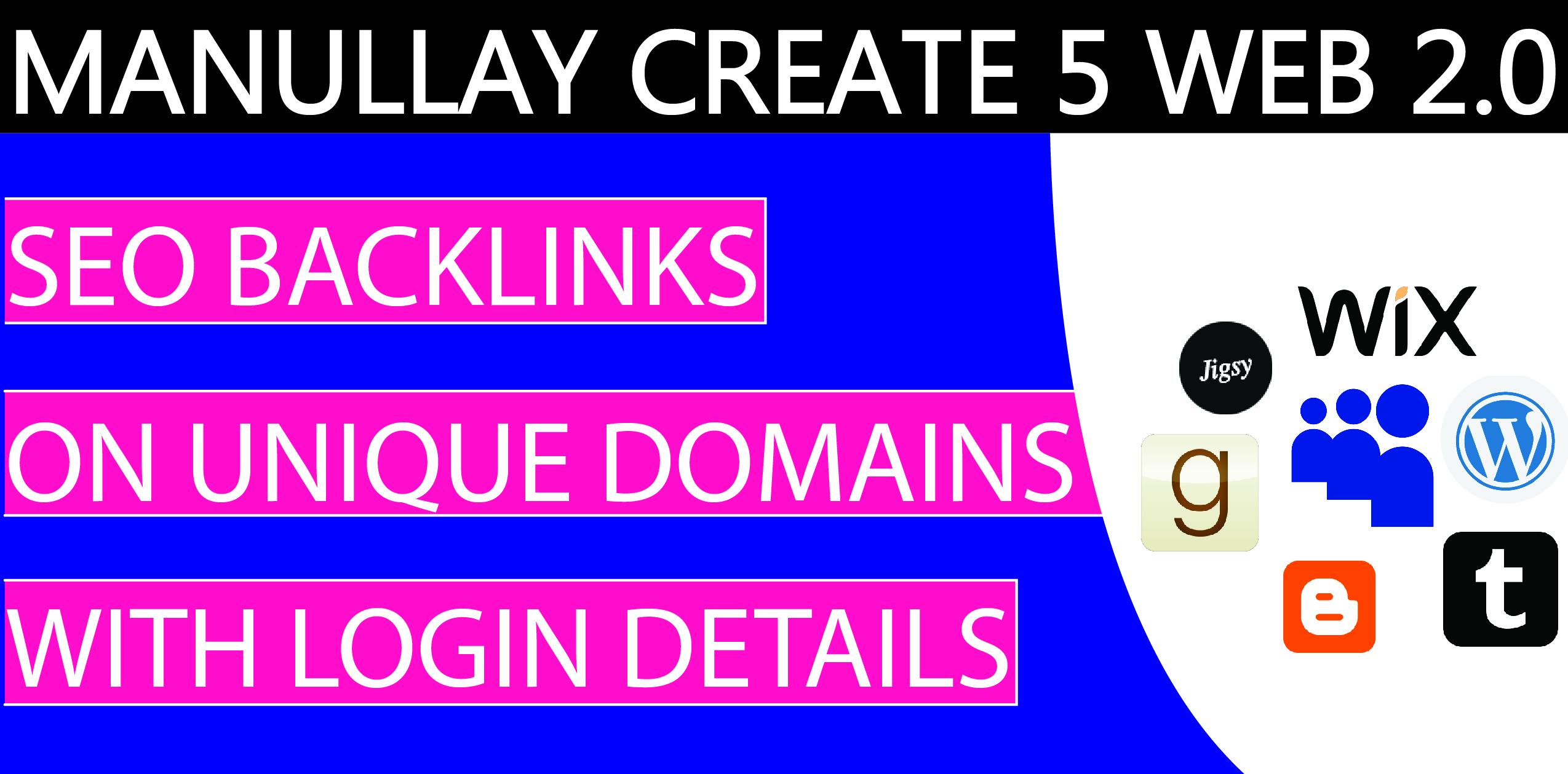 5 Web 2.0 Contextual SEO Backlinks Unique Domain 