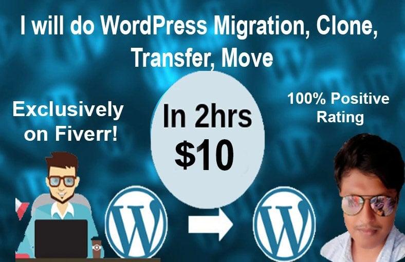 Wordpress Migration, Clone, Transfer, Move In 2hrs upto 1gb