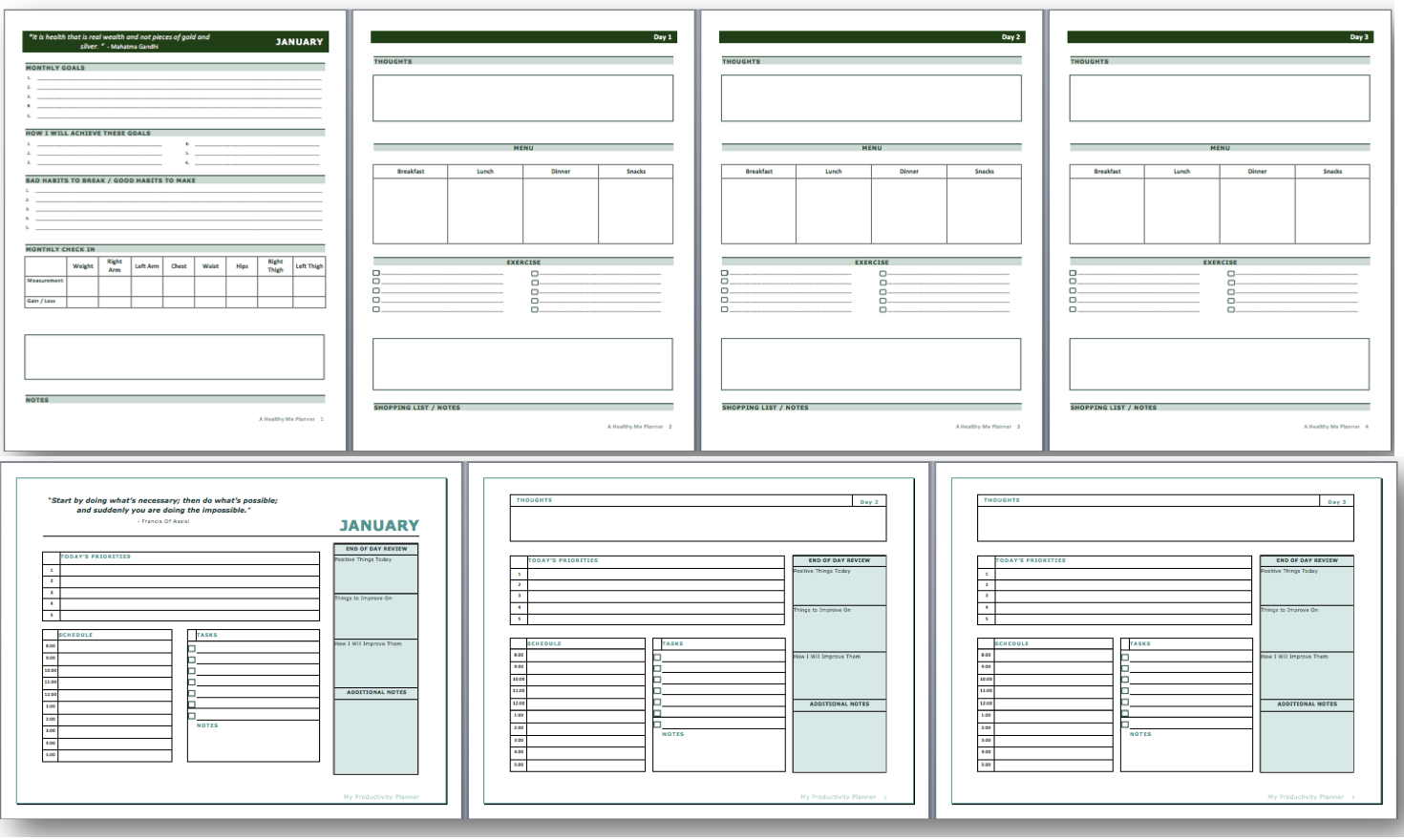 give 14 Printable daily Planners & Bullet Journals