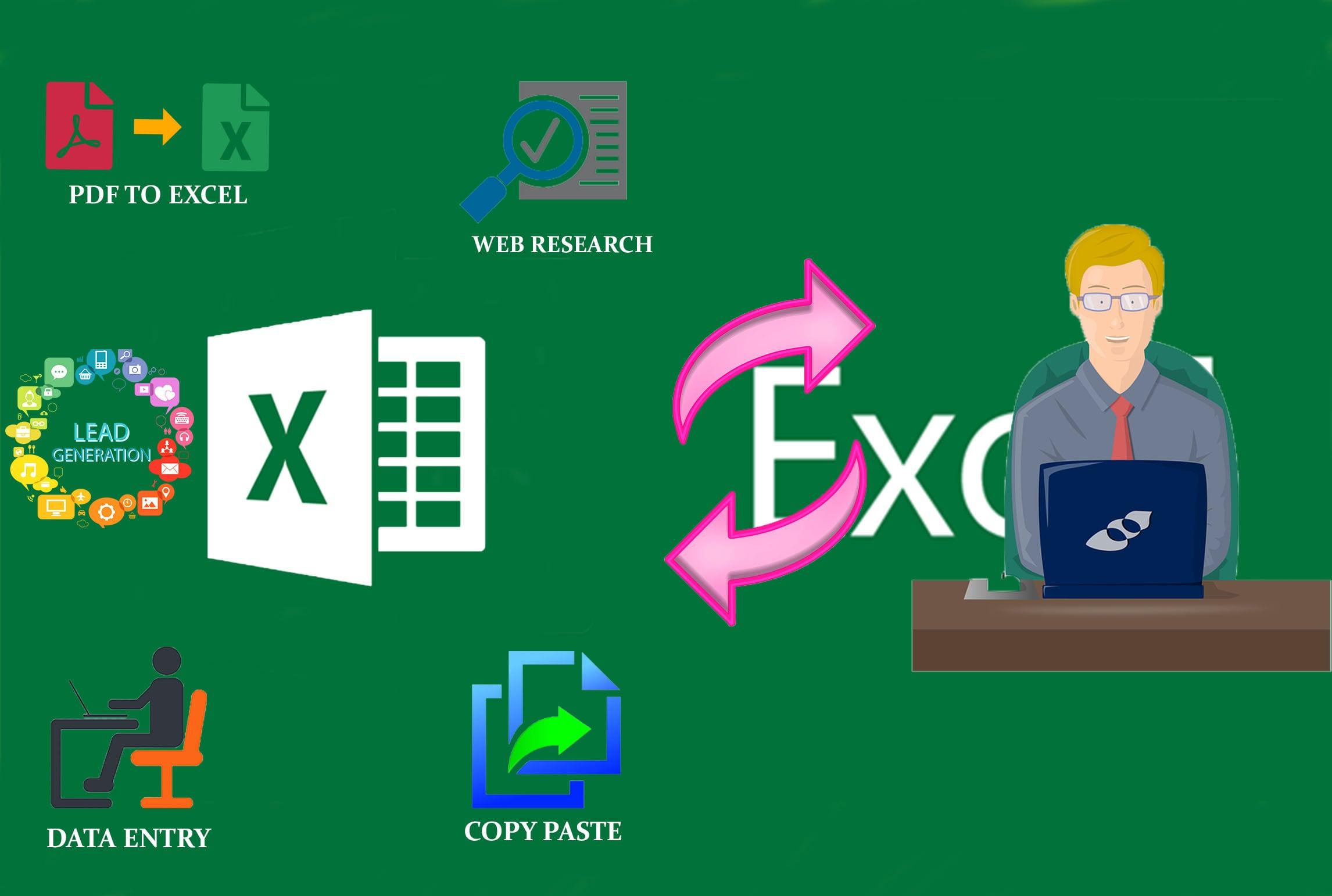 I will do data entry,web research and copy paste work in excel