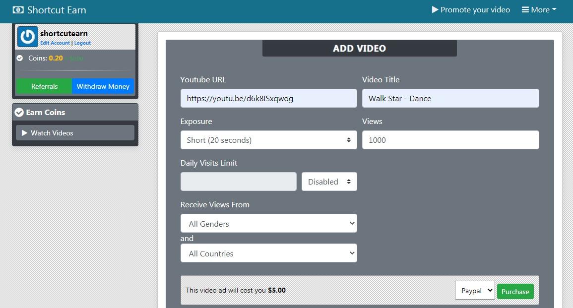 Promote video by shortcutearn.com