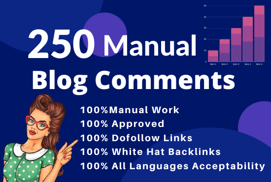 Build 250 MANUAL Dofollow Blog comments Backlinks on High DA Sites