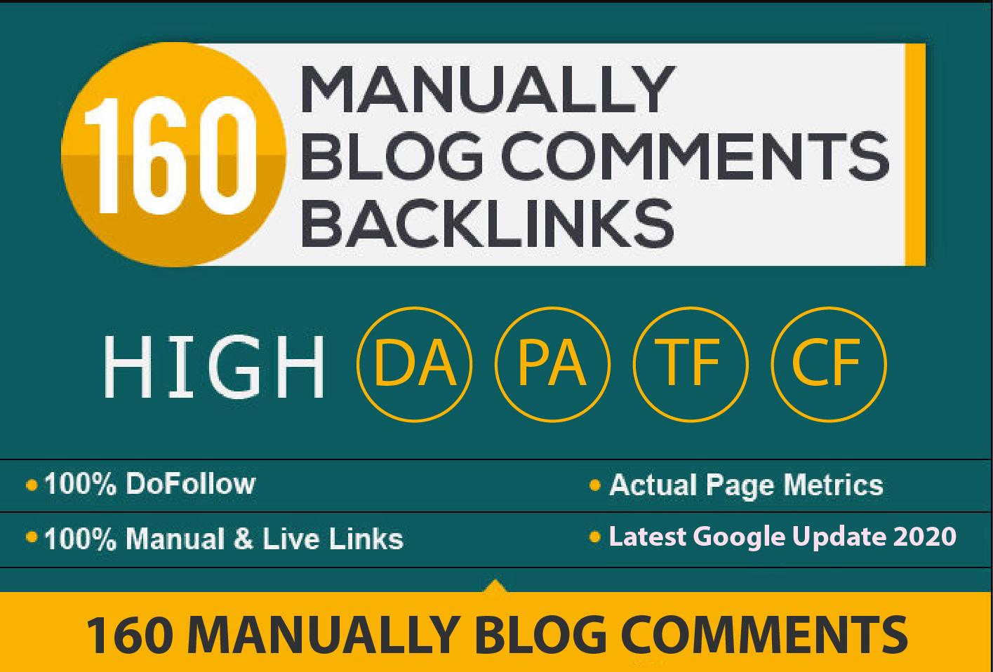 160 Manually Blog Comments High DA/PA, Dofollow Backlinks