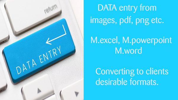 DATA entry from any source to M.excel. Conversion to any portable files. Done fast within 24H.