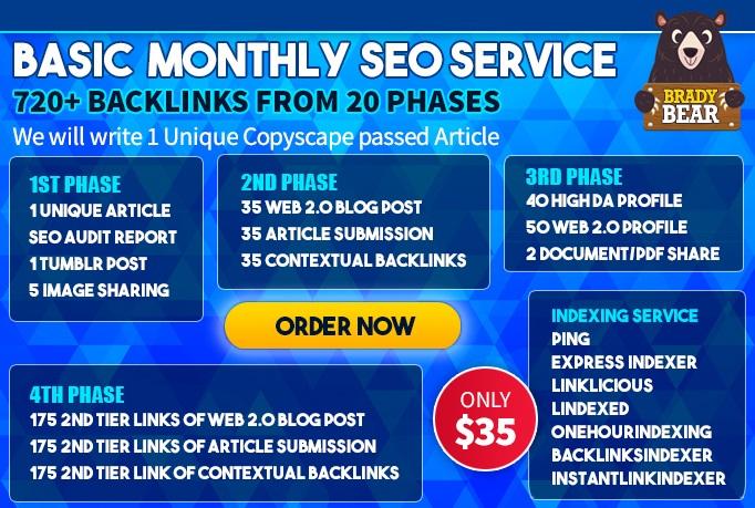 Monthly SEO Service - 720+ High Authority Divesified Quality Backlinks for website Ranking