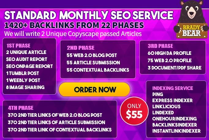 High Quality Backlinks, Standard Monthly SEO Service