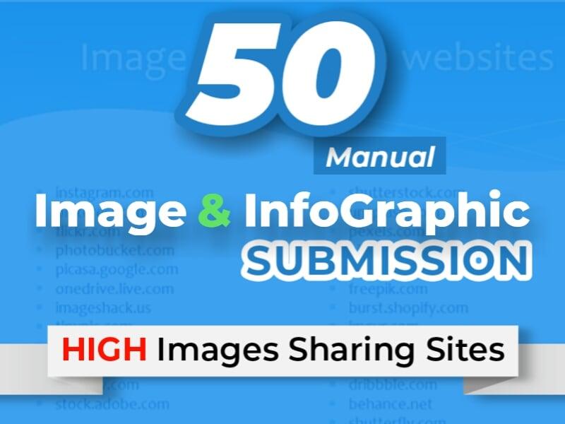 Manually submit image or infographic to 10 image submission sites.
