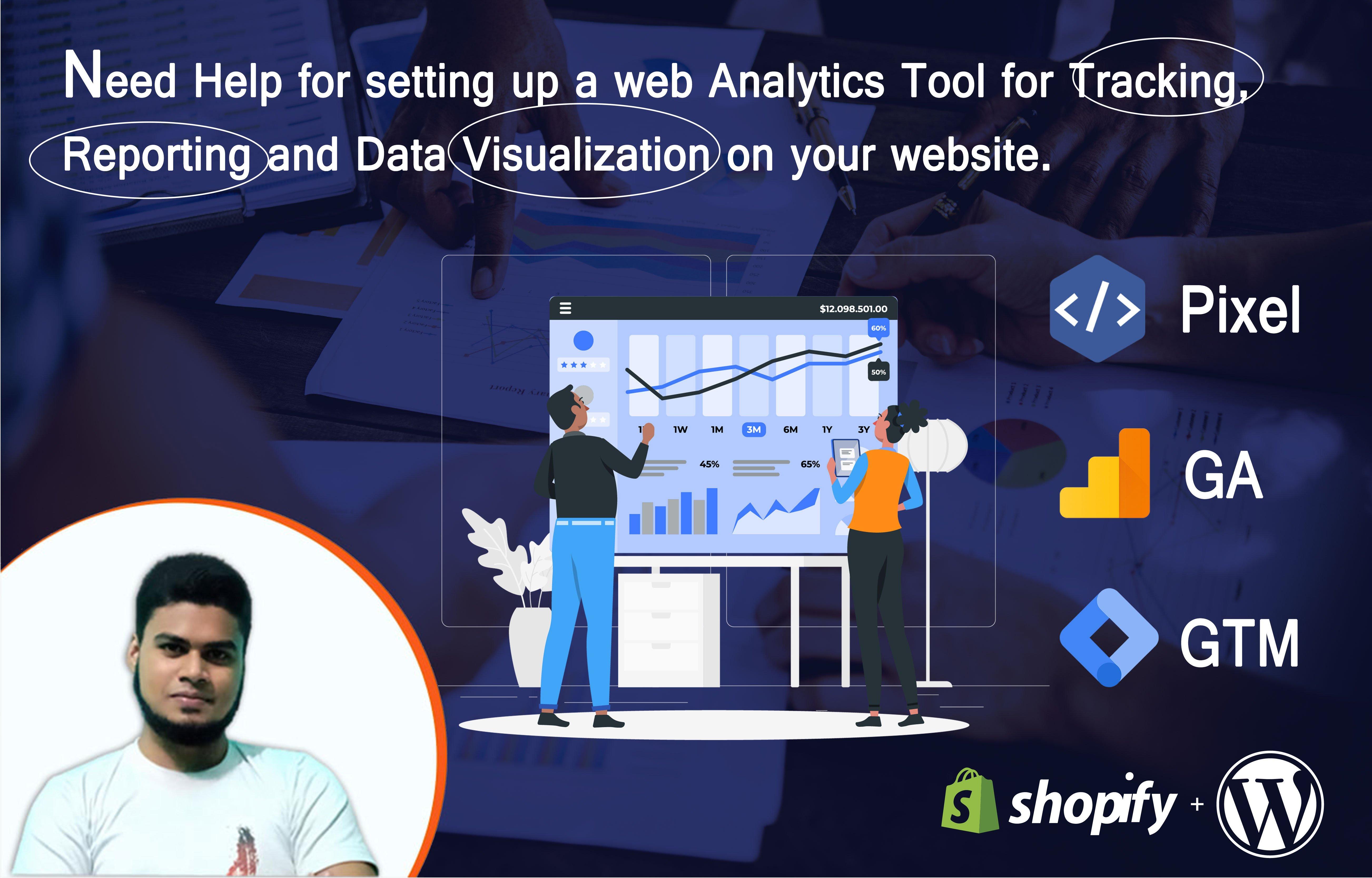 I will setup facebook pixel,google analytics and GTM in shopify