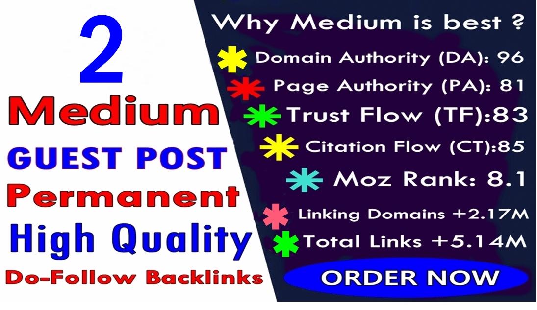 Write & Publish 2 guest post backlinks on Medium.com High DA 96 & PA 81 