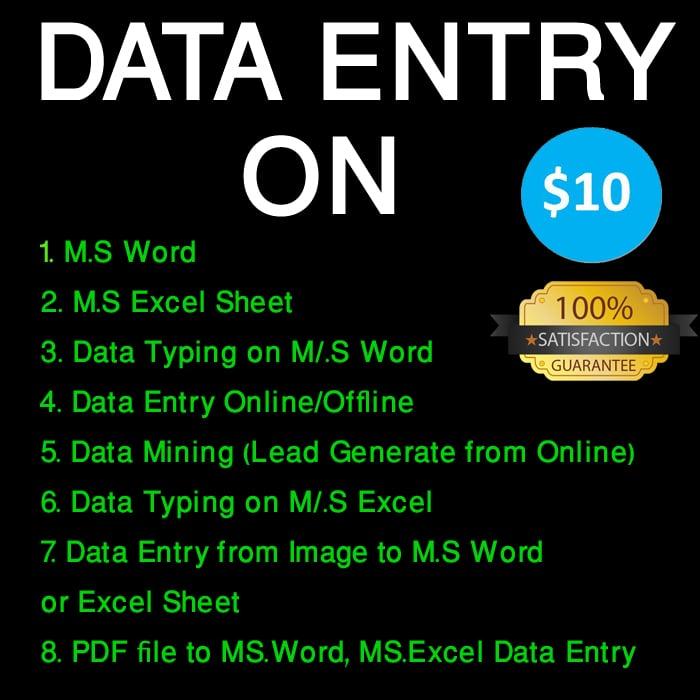 I'll do Data Entry work within before your expecting time with 100% Accuracy & Satisfaction