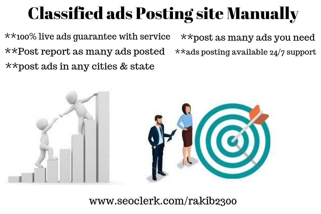 I will post your ads to 25 top classified sites manually