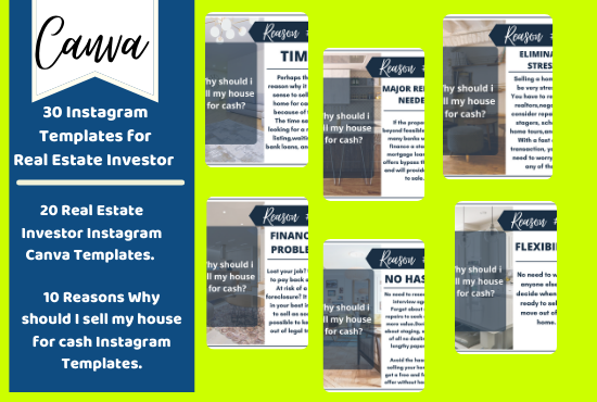 I will give you 30 real estate investor instagram templates fully editable in canva