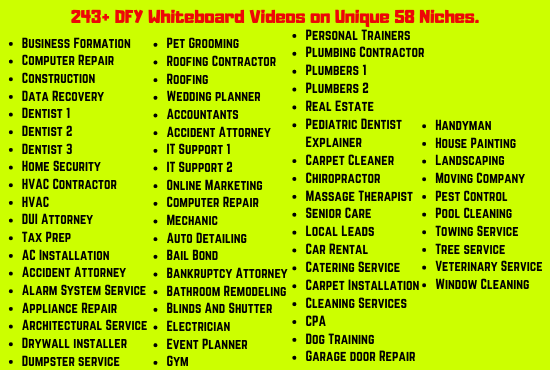 I will give you 243 DFY Whiteboard Videos on Unique 58 Niches