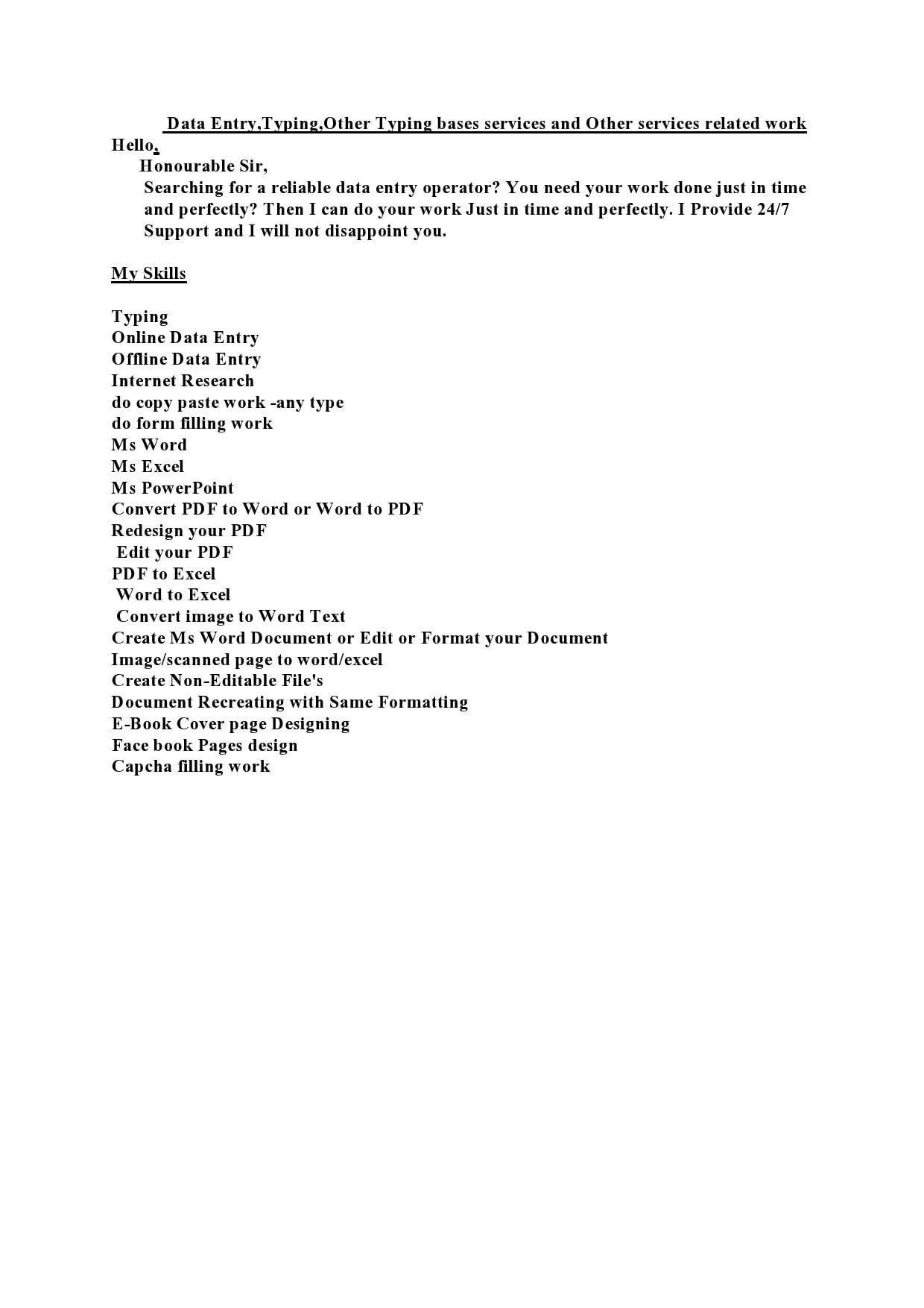 Data Entry,Typing,Copy Typing and Other Typing bases services for with Copy paste related work