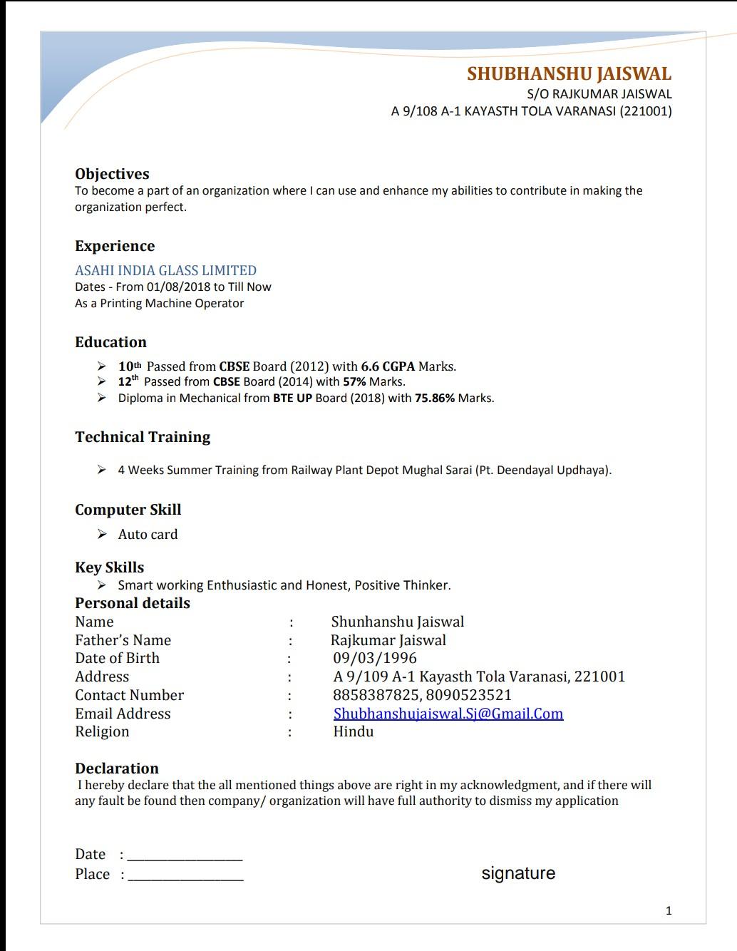 Resume, Curriculum Vitae, Bio Data etc maker