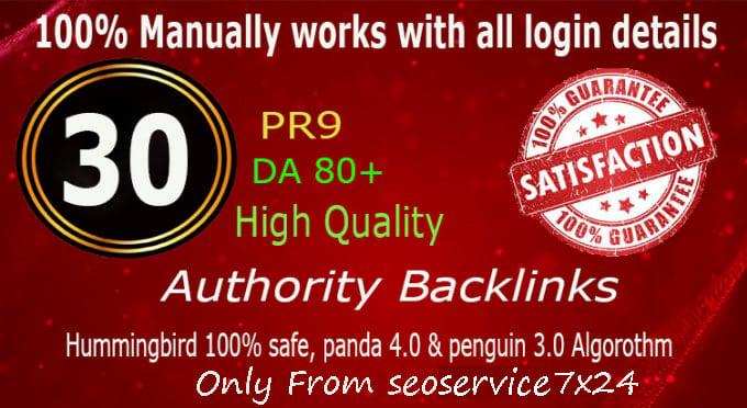 Manually Do 30 Pr9 DA 80+ Safe SEO High Authority Backlinks 30+ Domain HIGH QUALITY BACKLINKS