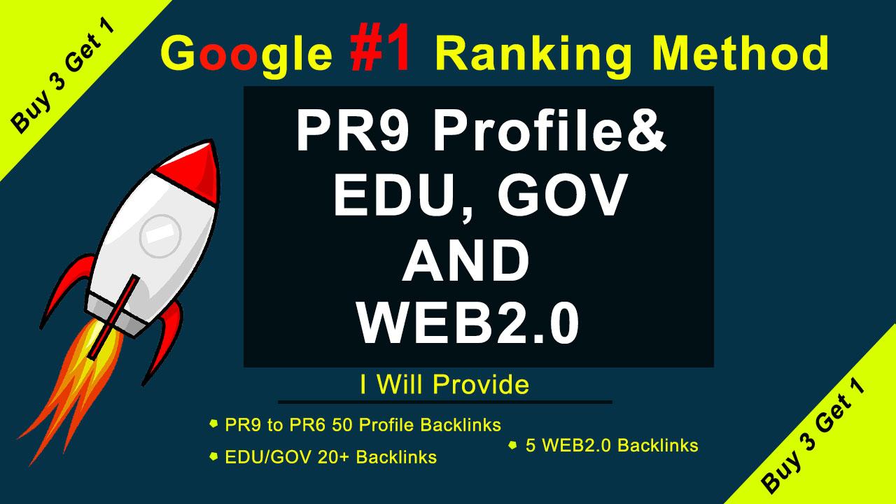 Real Google ranking method with us 50 Pr9, 20 EDU/GOV and WEB2.0 White hat SEO Backlinks