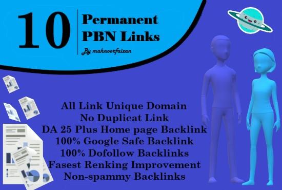 I will provide 10 PBN Permanent links DA 25