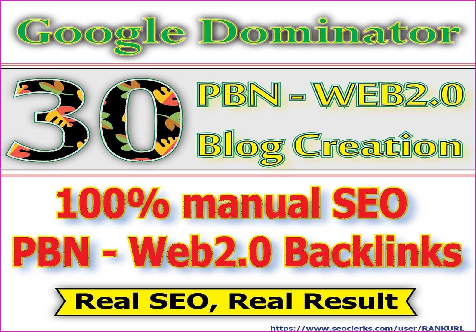 PBN Backlinks- Top 30 Authority Web2.0 Blog Creation For your Website or Video ranking