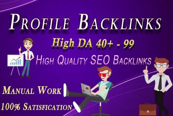 30 Profile Backlinks DA 40 To 99 and 10 Web 2.0 Backlinks, Handmade