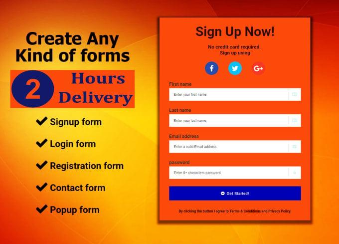 Create sign up form, Mailchimp form, contact form, pop up form