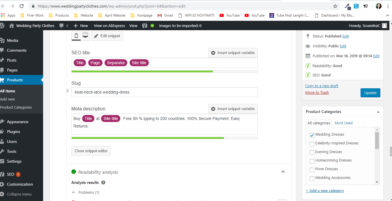 SEO alidropship 50 products use Yoast or Rank Math