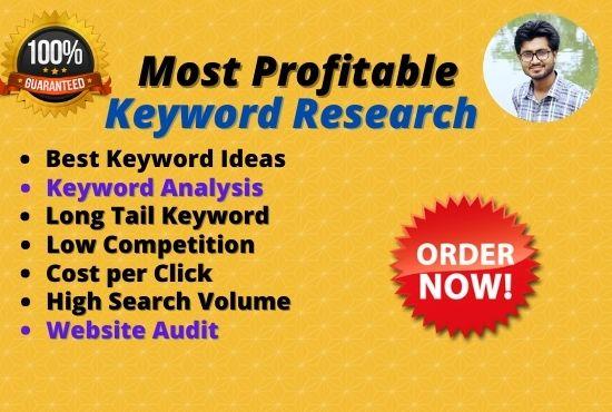 I will do 35 Profitable SEO keyword research and Analysis for google Top ranking