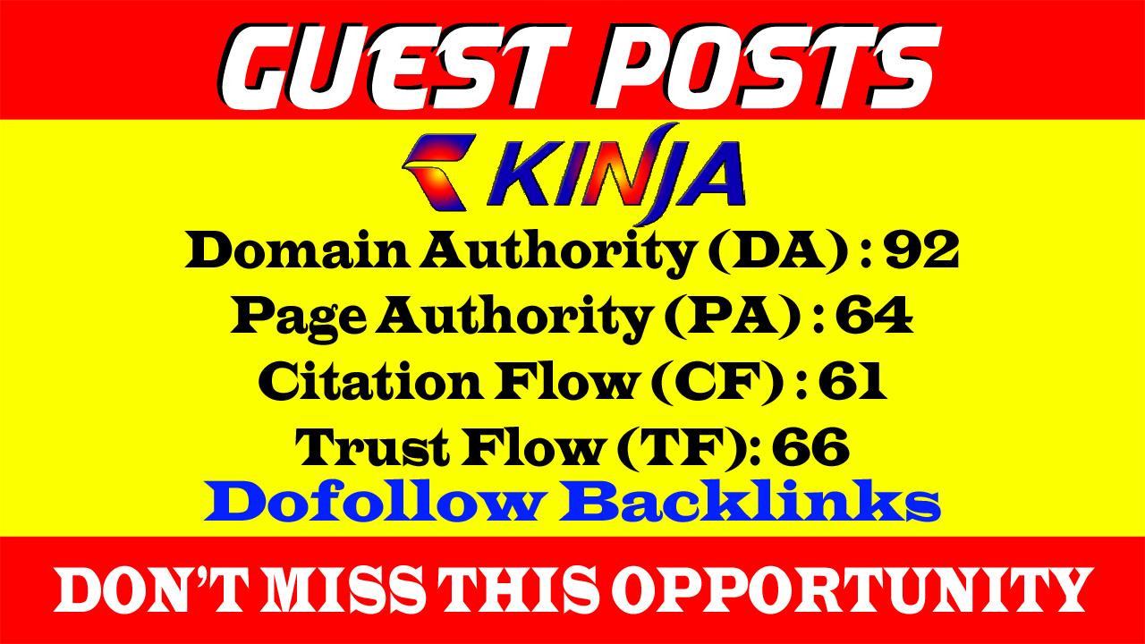 Write and published Guest Post on Kinja DA 92 Dof0llow link