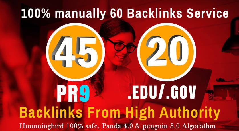 Manually Do 40 PR9 + 20 EDU/GOV Safe SEO High Pr Backlinks