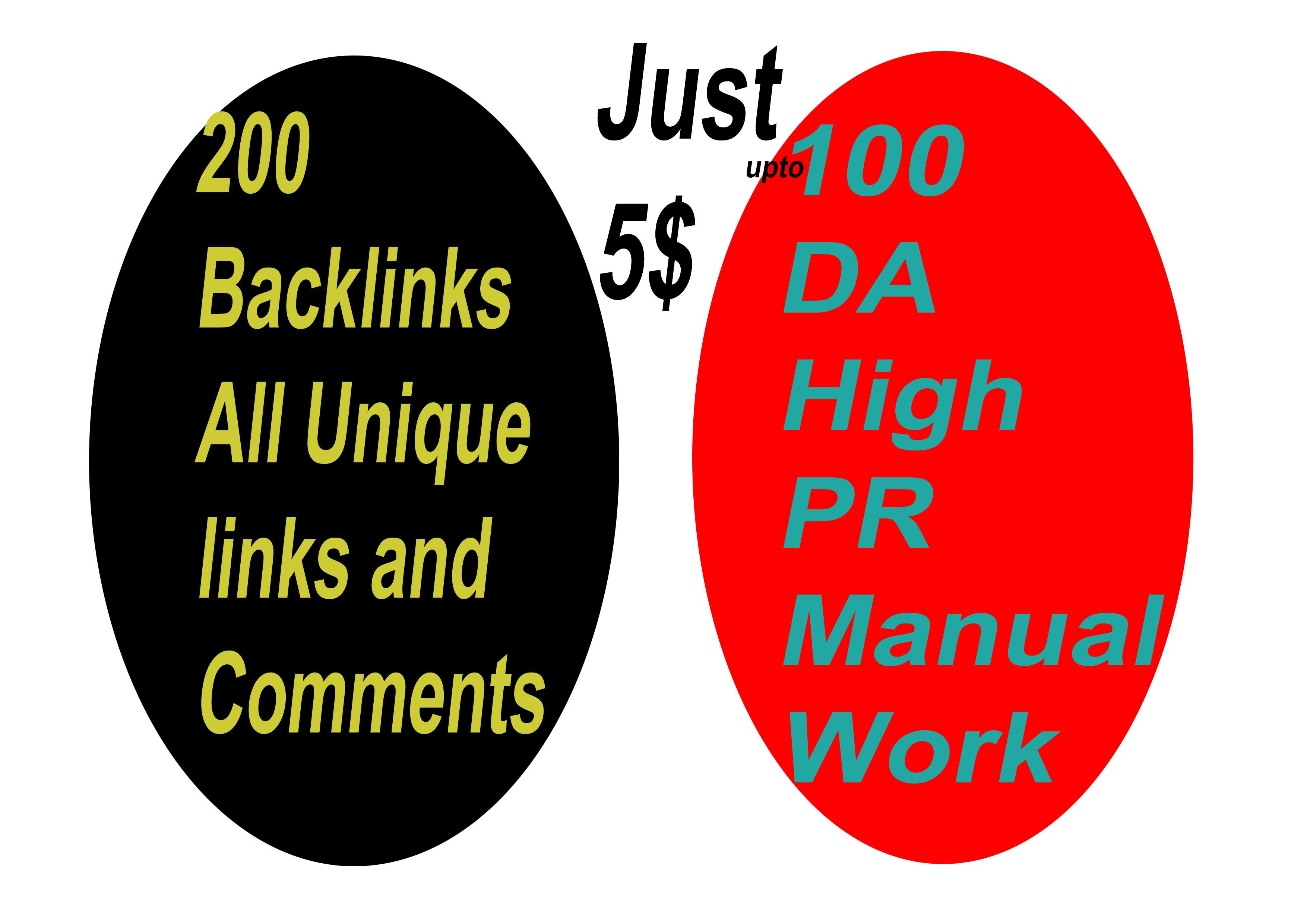 i will do 200 backlinks all unique links and comments on 