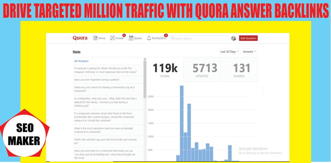 3 targeted Unlimited website traffic with Quora Answer backlinks