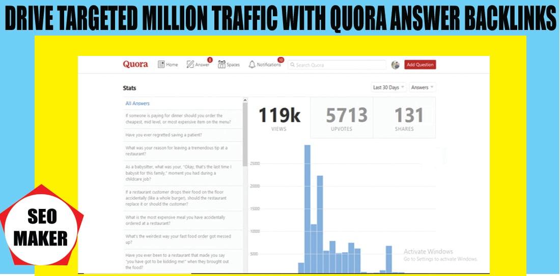 Drive Unlimited targeted traffic with answer 25 backlinks Quora