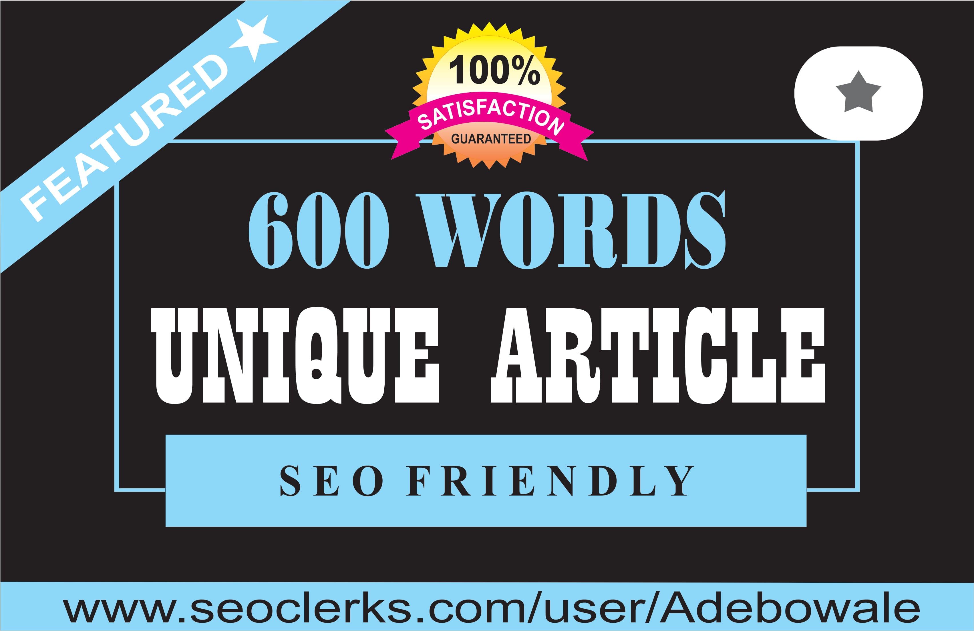 600 words SEO optimized Article Writing, Content Writing for your website/blog