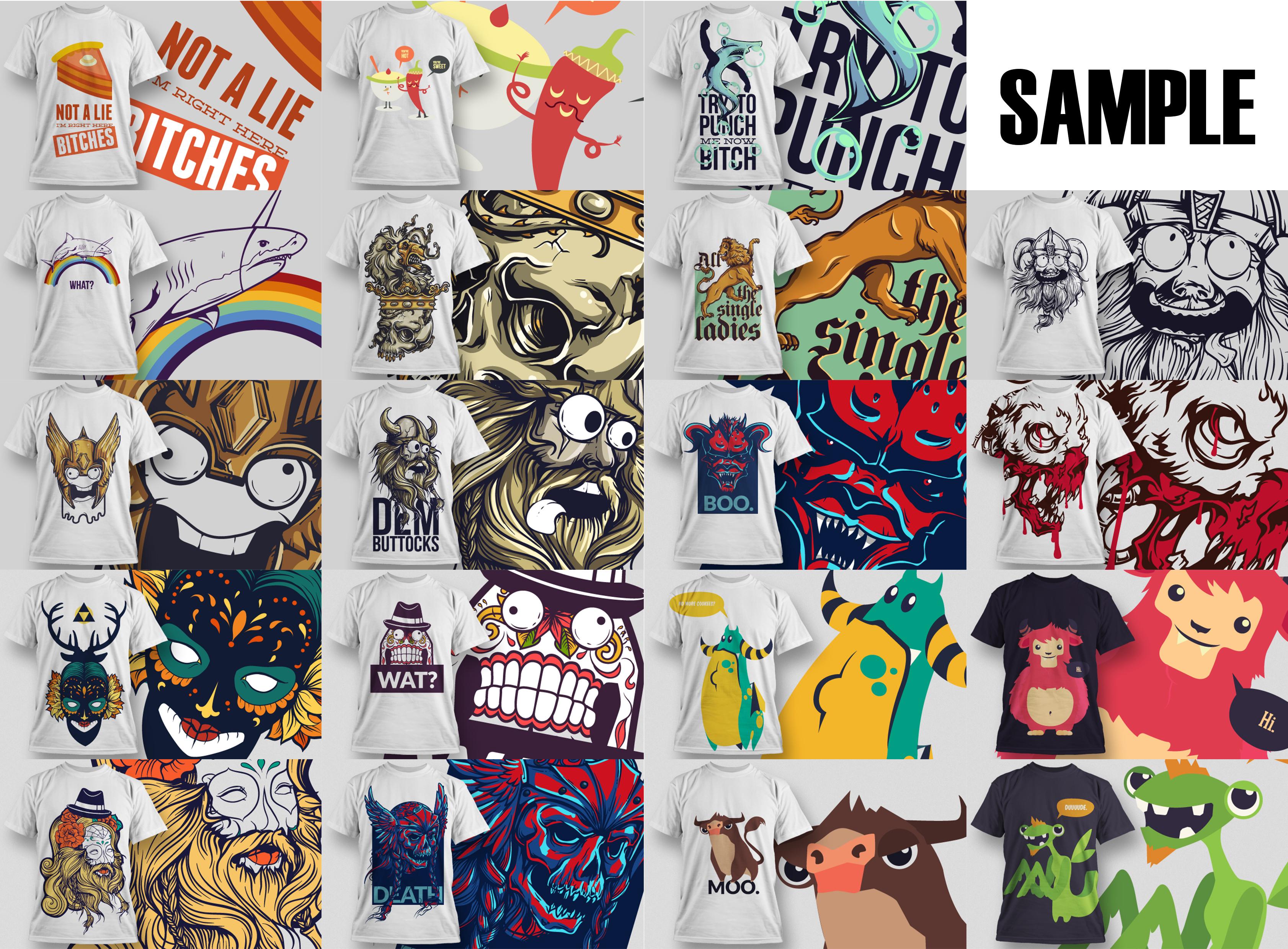 I will send 5000 tshirt design, bonus font and mockup