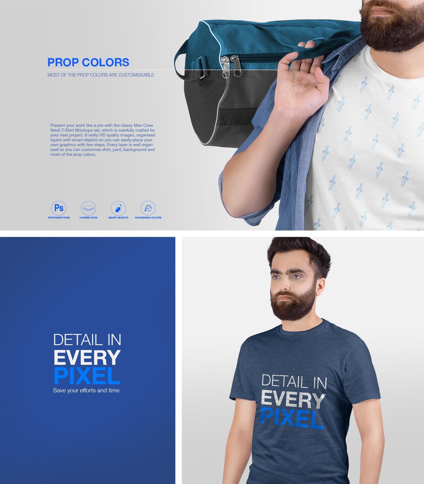 Men's Crew Neck T-Shirt Mockup - Set of 8