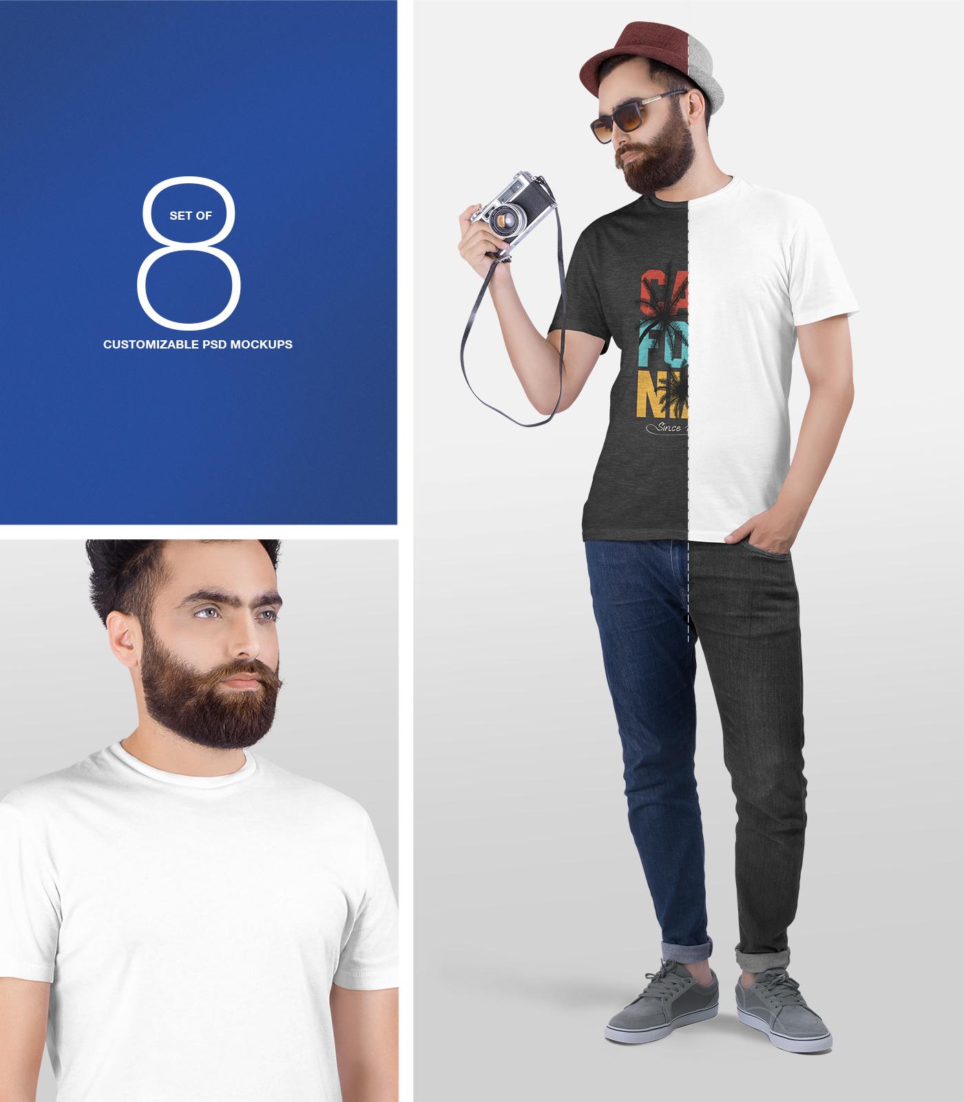 Men's Crew Neck T-Shirt Mockup - Set of 8