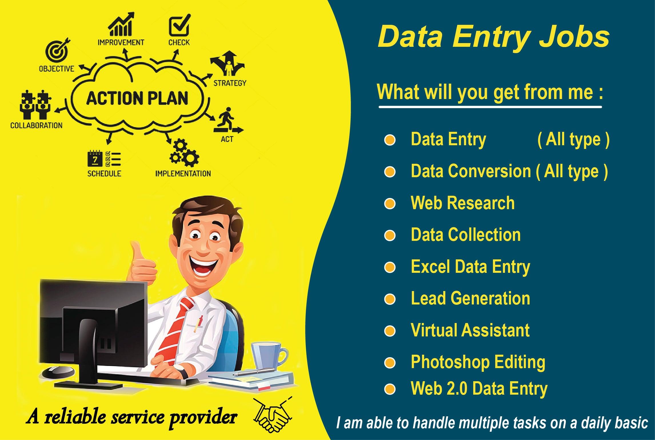 I will do any kind of Data Entry most accurately.