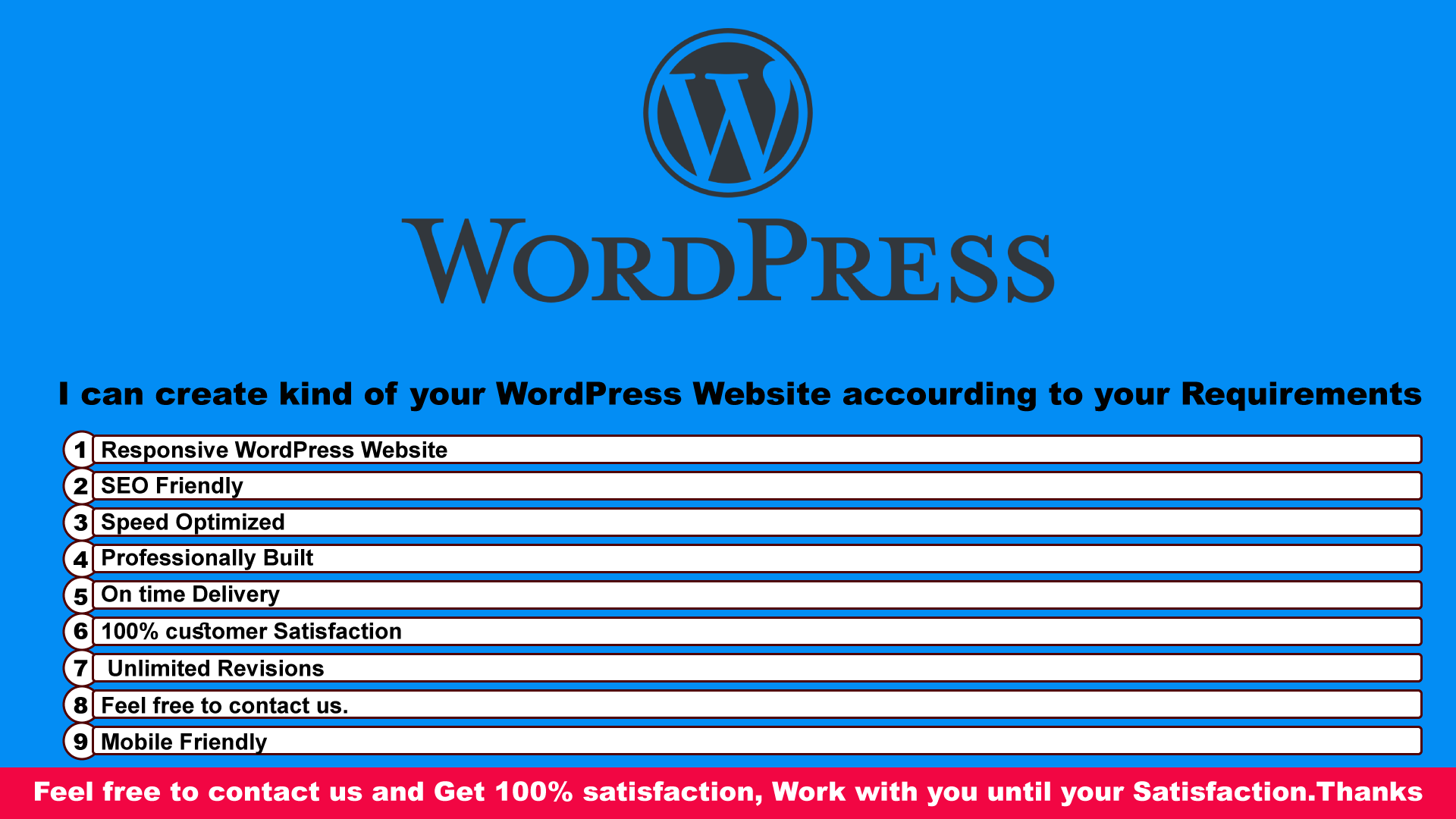 I will create a responsive (Any) WordPress website, According to your Requirements.