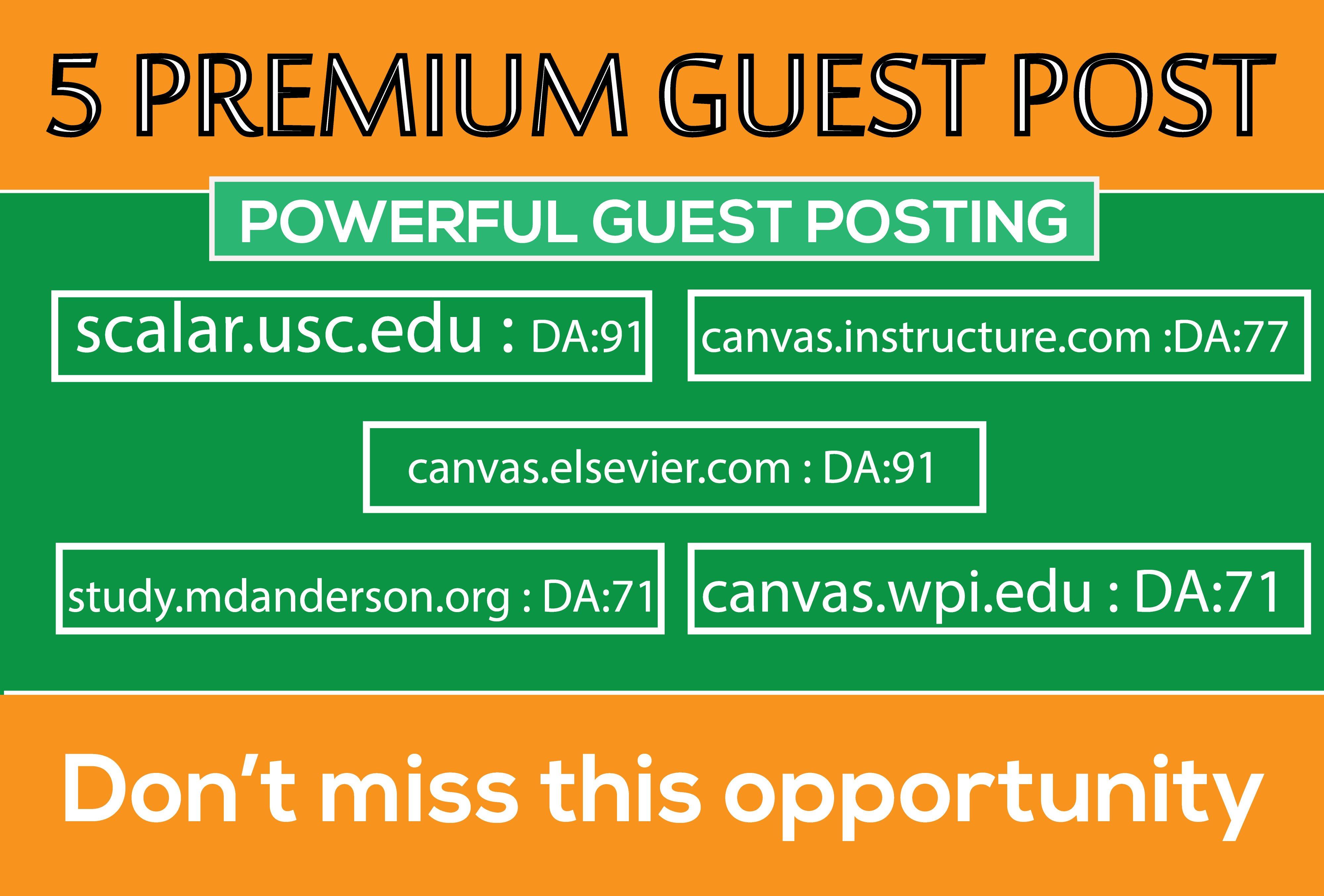 Write and Publish 5 Premium Guest Post DA 70+ to Boost your Web Site Ranking